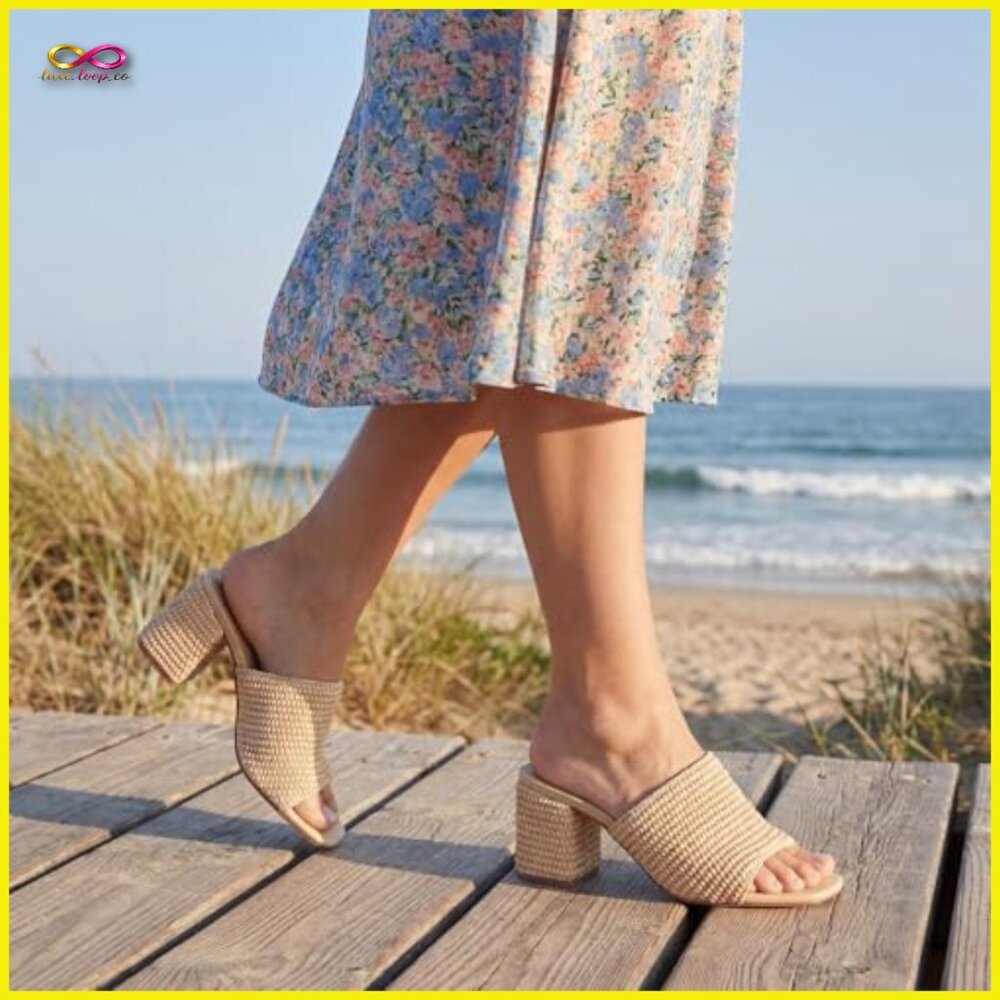 Raffia Woven Block Heel Sandals Slip On Wedge Casual Beach Summer - Picture 3 of 7